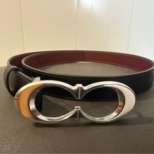 Coach Black and Red Belt with Silver and Gold Buckle